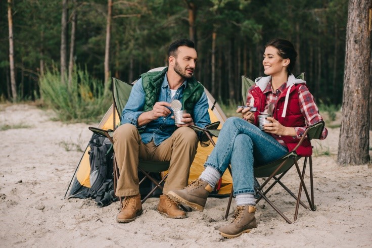 Couple sitting in camping chairs